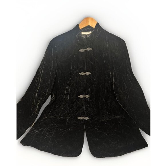 Coldwater Creek Women's Petite XL Black Velvet Asian Style Quilted Jacket.   Z - Picture 1 of 6